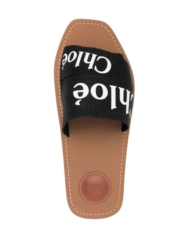 Browns Chloé Black Woody Canvas Slides | Browns Flip Flops & Slides