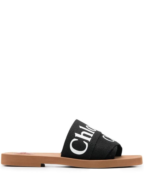 browns Chloé Black Woody Canvas Slides | Browns Flip Flops & Slides