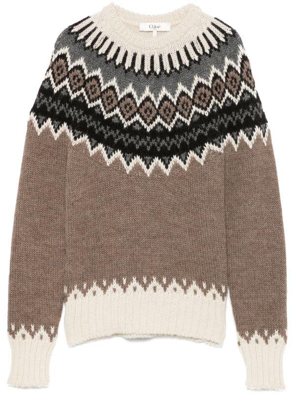 browns Chloé Brown Fair-Isle Knit Sweater | Browns Knitted Sweaters