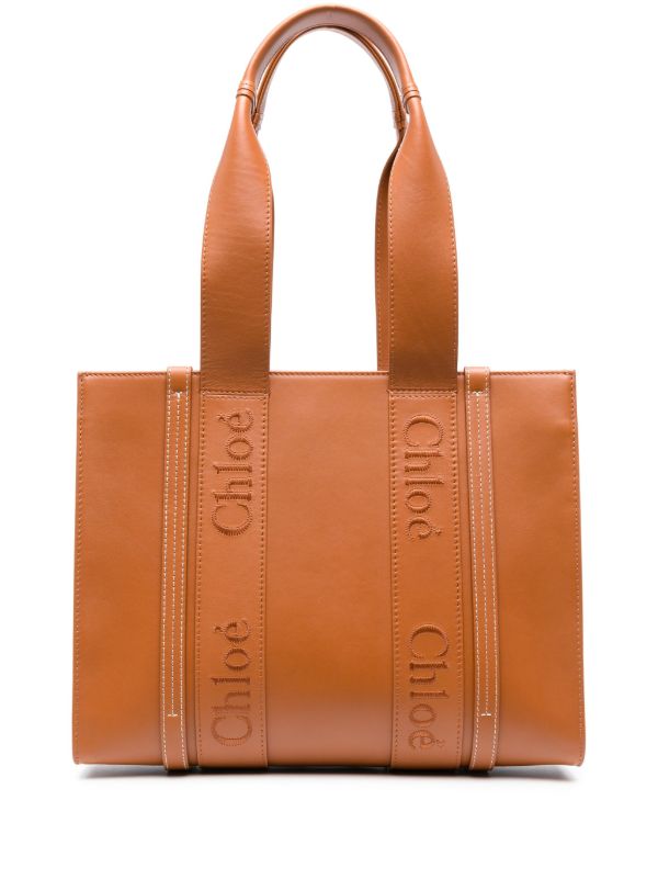 browns Chloé brown Woody medium leather tote bag | Browns Tote Bags