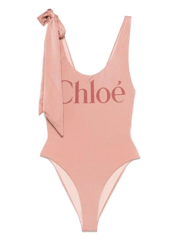 browns Chloé knotted logo-print swimsuit | Browns One-Pieces
