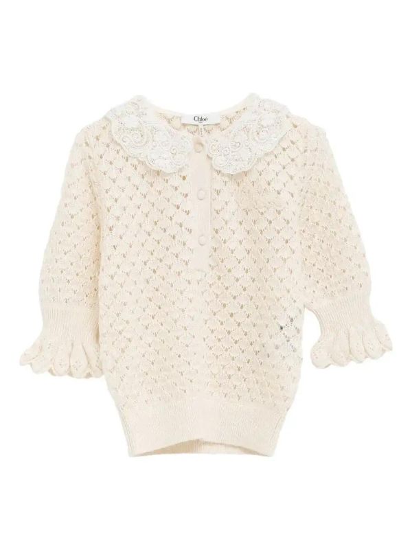 browns Chloé lace-collar open-knit top | Browns Polo Tops
