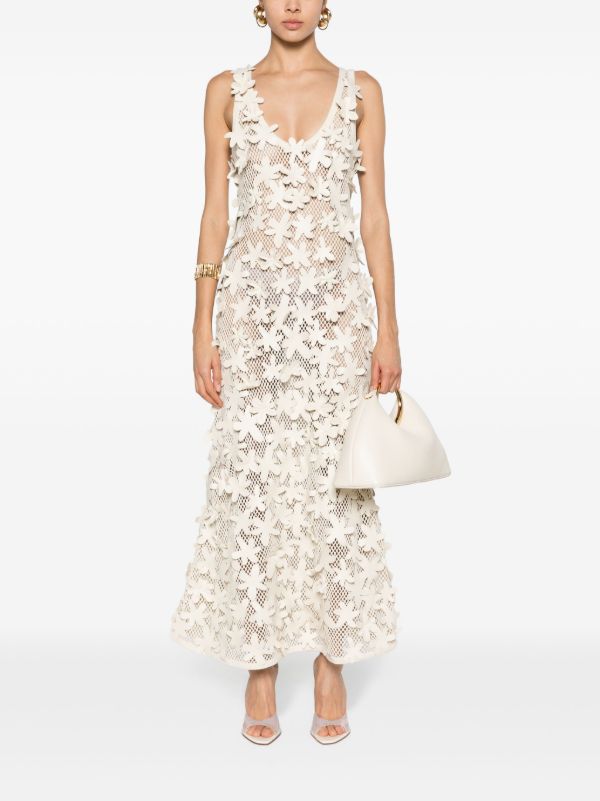 Browns Chloé Neutral Floral-Appliquéd Cotton Dress | Browns Evening Dresses