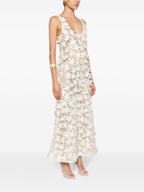 Browns Chloé Neutral Floral-Appliquéd Cotton Dress | Browns Evening Dresses