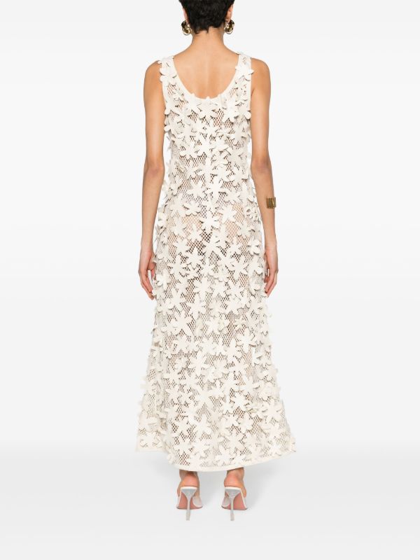 Browns Chloé Neutral Floral-Appliquéd Cotton Dress | Browns Evening Dresses