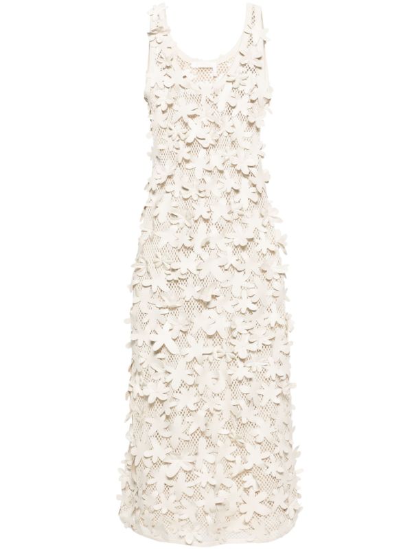 browns Chloé Neutral Floral-Appliquéd Cotton Dress | Browns Evening Dresses