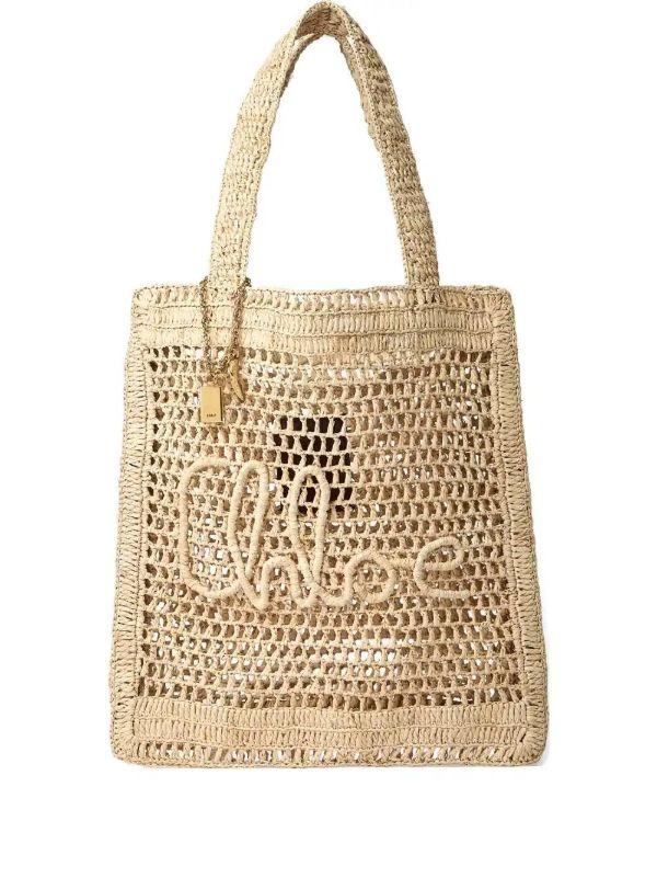 browns Chloé Summer Banana logo-detail raffia tote bag | Browns Tote Bags