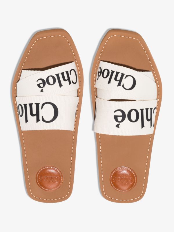 Browns Chloé White Woody Logo Strap Sandals | Browns Sandals
