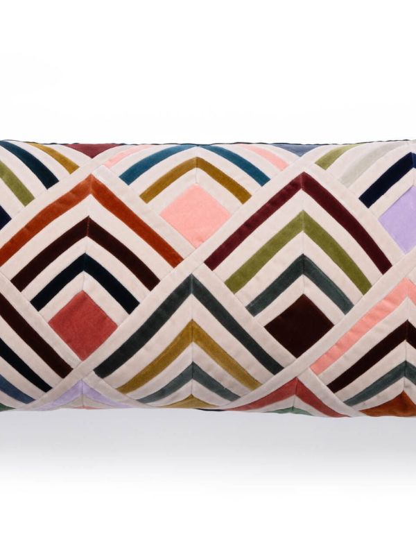 Browns Christina Lundsteen Multicolour Tallulah Geometric Print Velvet Cushion | Browns Cushions