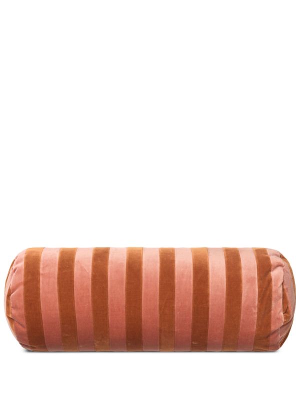 browns Christina Lundsteen Pink and Orange Striped Velvet Bolster Cushion | Browns Cushions