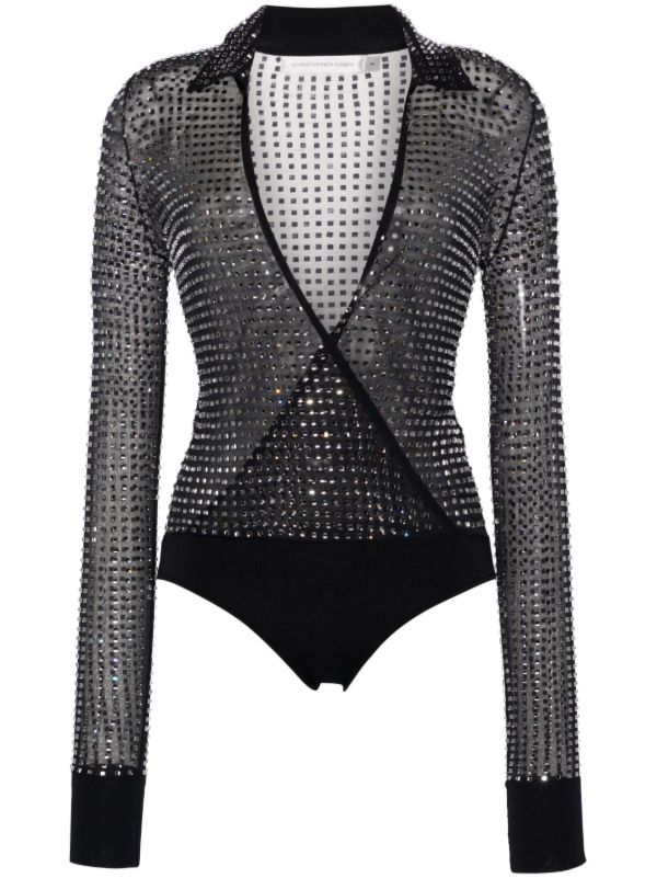 browns Christopher Esber Blue Cristalla Crystal-Embellished Body | Browns T-Shirts & Jersey Shirts