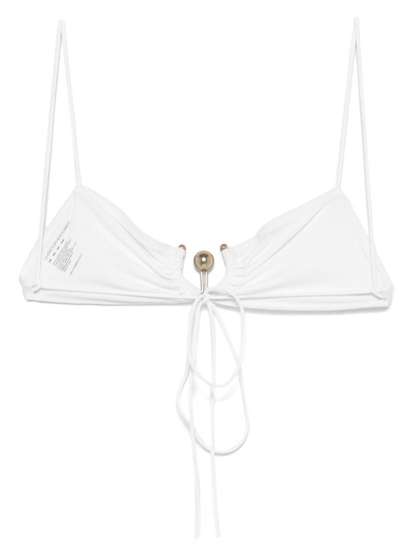 Browns Christopher Esber White Ruched Orbit Bikini Top | Browns Bikinis