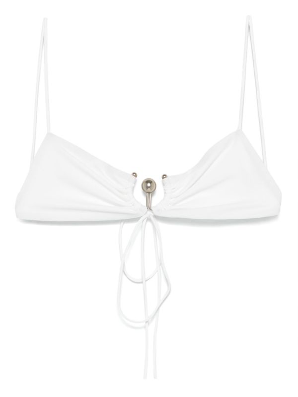 browns Christopher Esber White Ruched Orbit Bikini Top | Browns Bikinis