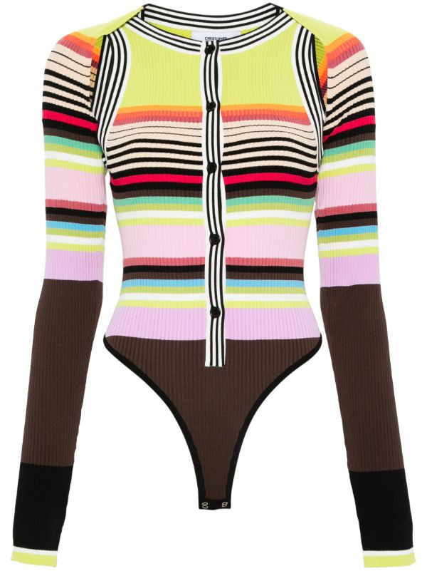 browns Christopher John Rogers Multicolour Striped Ribbed Bodysuit Set | Browns Knitted Tops