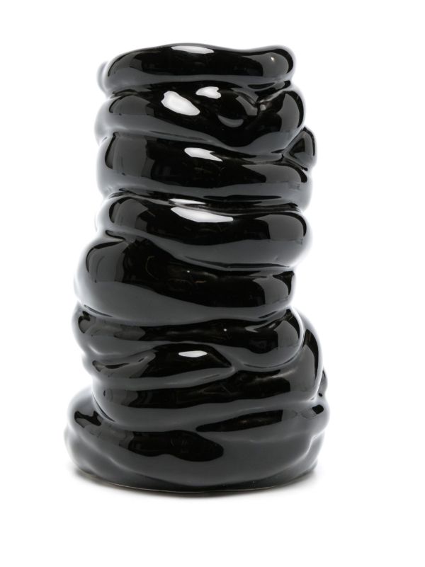 Browns Completedworks Black Ridged Asymmetric Small Vase | Browns Vases