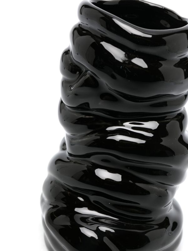 Browns Completedworks Black Ridged Asymmetric Small Vase | Browns Vases