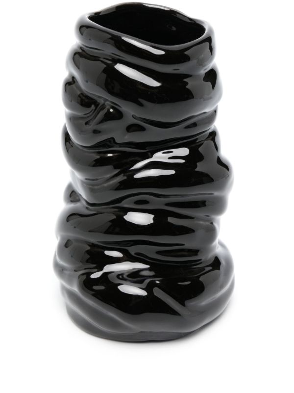 browns Completedworks Black Ridged Asymmetric Small Vase | Browns Vases