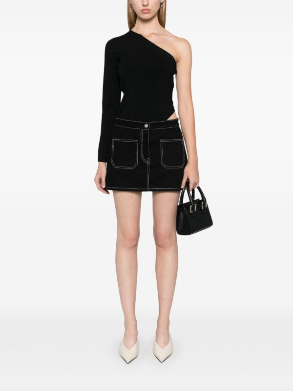 Browns Courrèges Black Topstitched Denim Mini Skirt | Browns Fitted Skirts