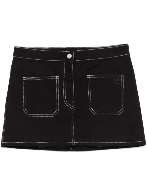 browns Courrèges Black Topstitched Denim Mini Skirt | Browns Fitted Skirts