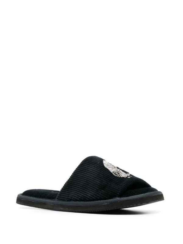Browns Desmond & Dempsey Black Sansindo Tiger Embroidered Slippers | Browns Slippers