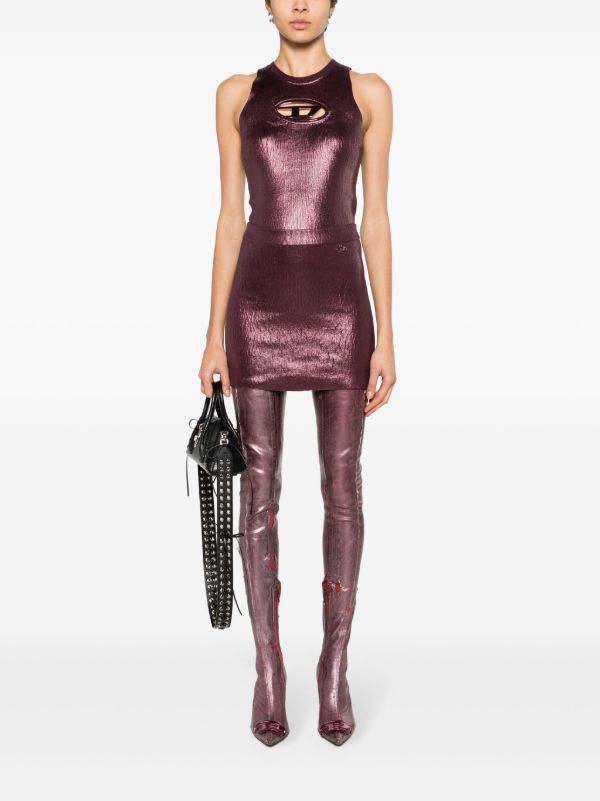 Browns Diesel Purple Foiled Knitted Mini Skirt | Browns Knitted Skirts