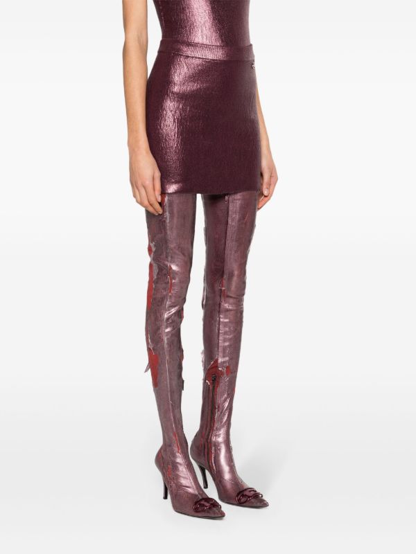 Browns Diesel Purple Foiled Knitted Mini Skirt | Browns Knitted Skirts