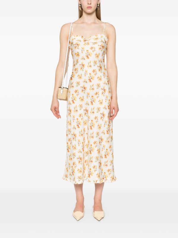 Browns DÔEN White Calsi Floral-Print Midi Dress | Browns Day Dresses