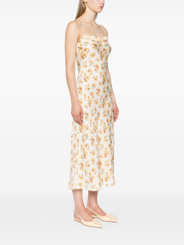Browns DÔEN White Calsi Floral-Print Midi Dress | Browns Day Dresses