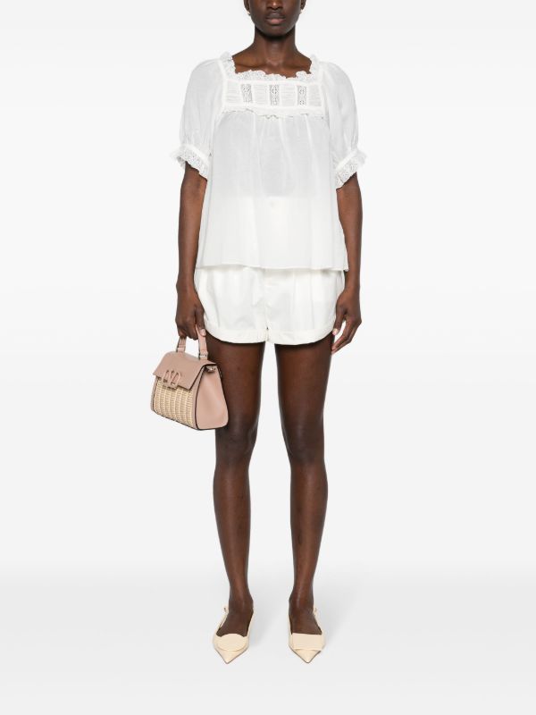 Browns DÔEN White Frances Lace-Trim Blouse | Browns Blouses