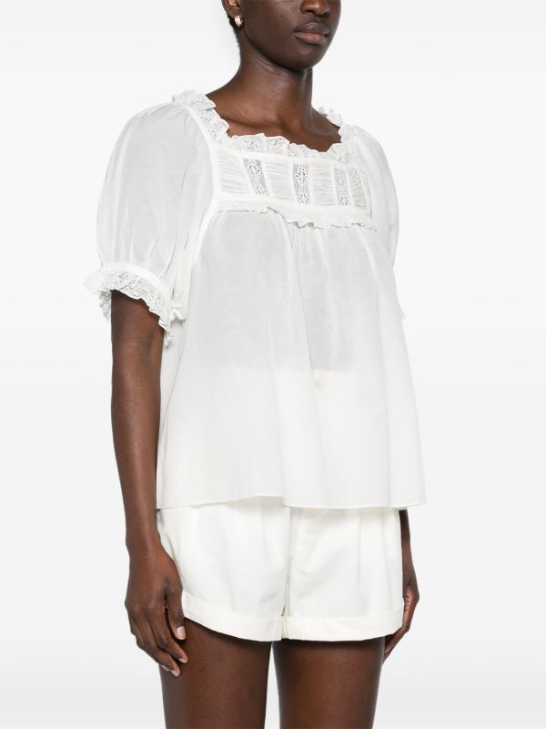 Browns DÔEN White Frances Lace-Trim Blouse | Browns Blouses