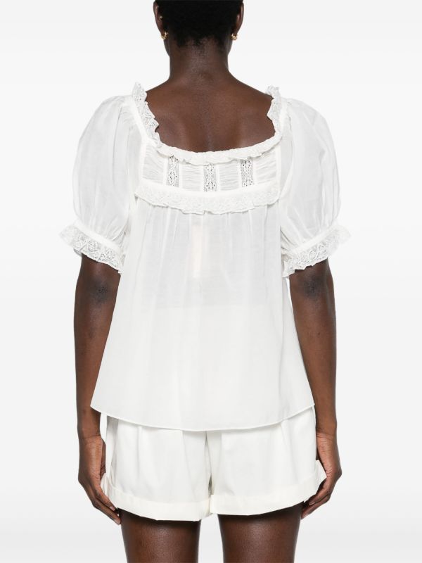 Browns DÔEN White Frances Lace-Trim Blouse | Browns Blouses