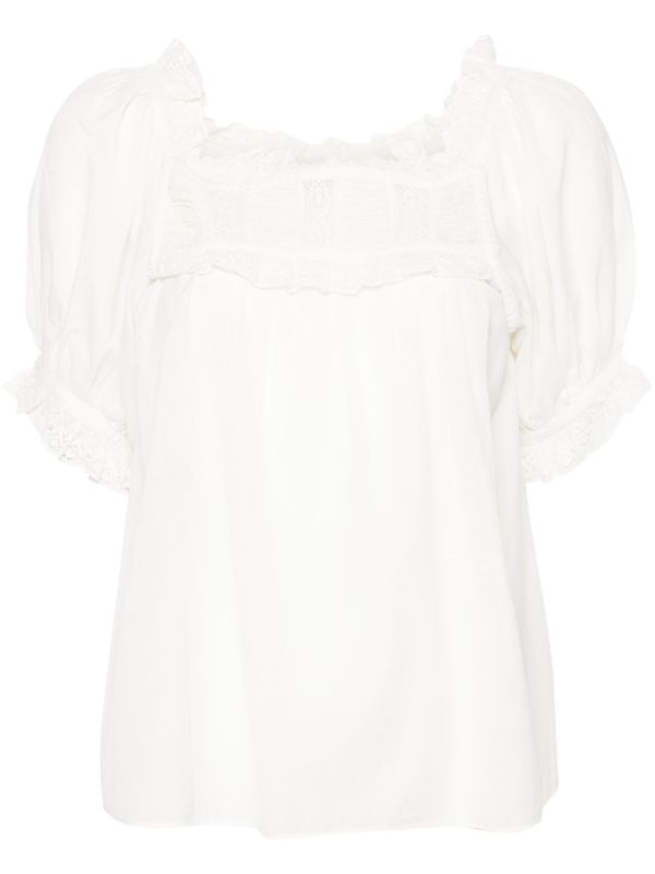 browns DÔEN White Frances Lace-Trim Blouse | Browns Blouses