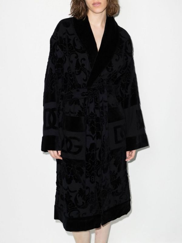 Browns Dolce & Gabbana Black Barocco Cotton Robe | Browns Dressing Gowns & Robes