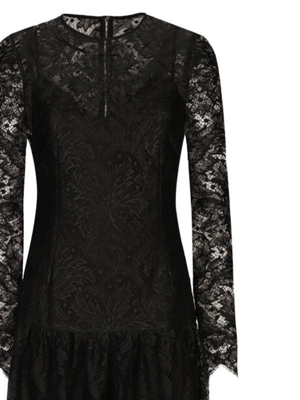 Browns Dolce & Gabbana Black Chantilly-lace Midi Dress | Browns Cocktail & Party Dresses
