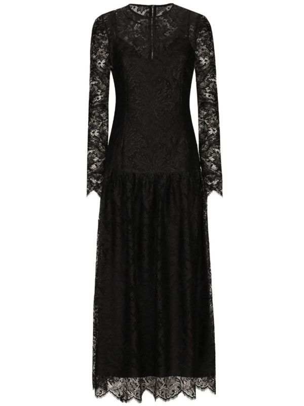 browns Dolce & Gabbana black Chantilly-lace midi dress | Browns Cocktail & Party Dresses
