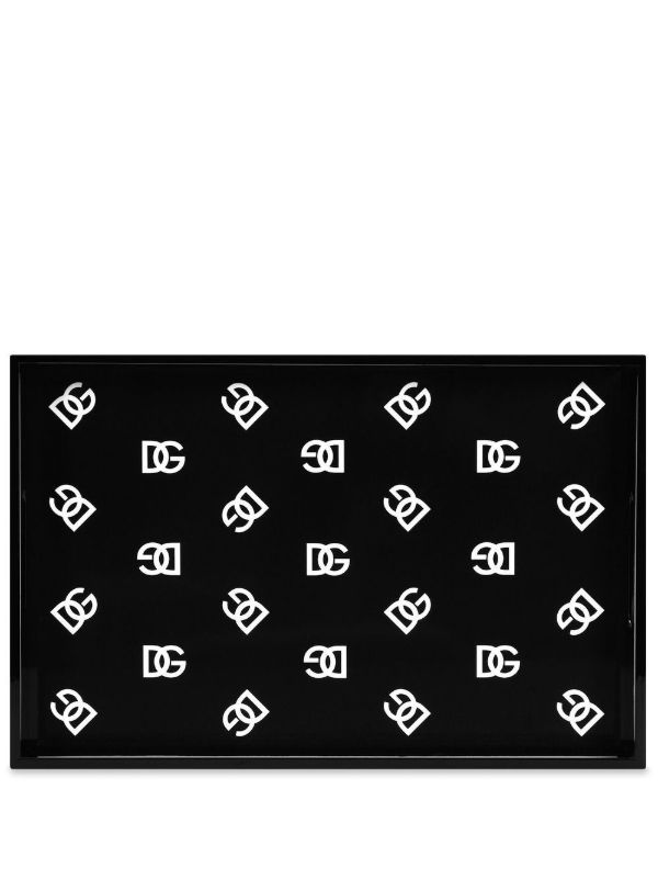 browns Dolce & Gabbana Black DG Logo Print Wood Tray | Browns Trays