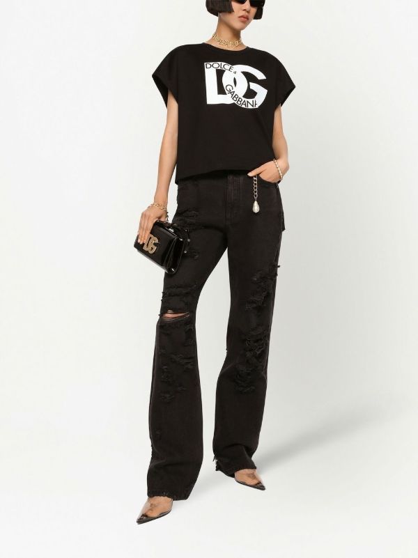 Browns Dolce & Gabbana Black Distressed Straight-Leg Jeans | Browns Straight-Leg Jeans