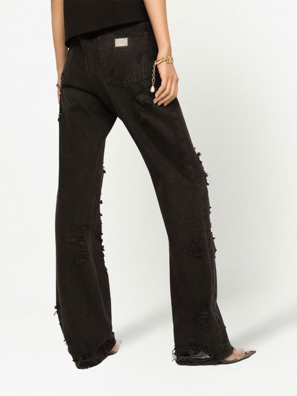 Browns Dolce & Gabbana Black Distressed Straight-Leg Jeans | Browns Straight-Leg Jeans