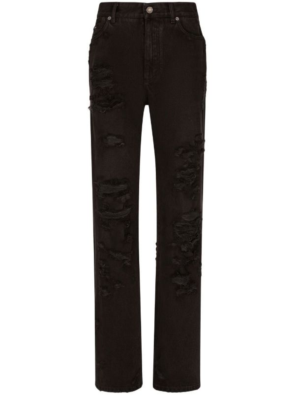 browns Dolce & Gabbana Black Distressed Straight-Leg Jeans | Browns Straight-Leg Jeans