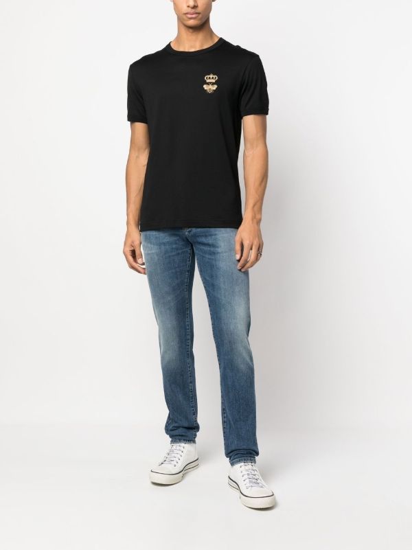 Browns Dolce & Gabbana Black Embroidered Logo Cotton T-Shirt | Browns T-Shirts