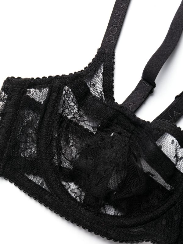 Browns Dolce & Gabbana Black Floral Lace Balcony Bra | Browns Bras