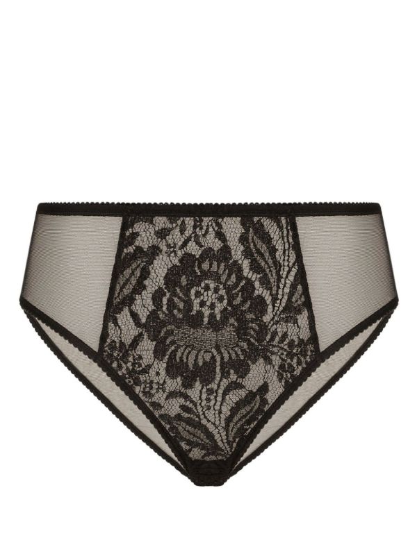 browns Dolce & Gabbana Black Floral-Lace Wool Briefs | Browns Panties