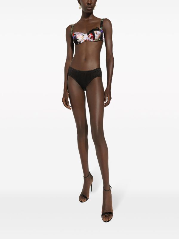 Browns Dolce & Gabbana Black Floral Print Balconette Bra | Browns Bras