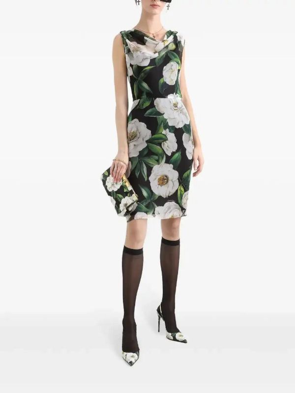 Browns Dolce & Gabbana Black Gardenia-Print Dress | Browns Cocktail & Party Dresses