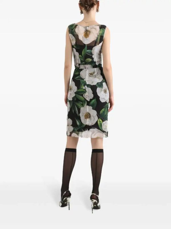 Browns Dolce & Gabbana Black Gardenia-Print Dress | Browns Cocktail & Party Dresses