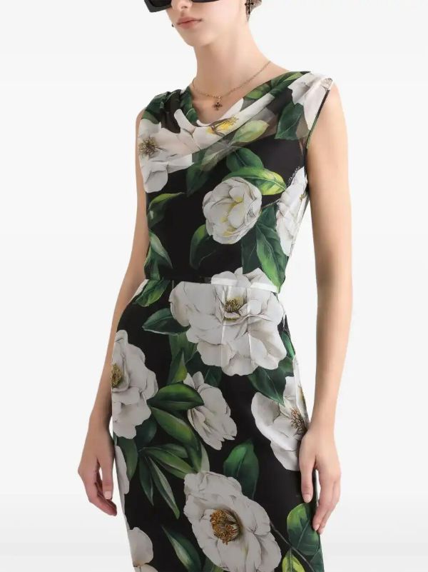 Browns Dolce & Gabbana Black Gardenia-Print Dress | Browns Cocktail & Party Dresses
