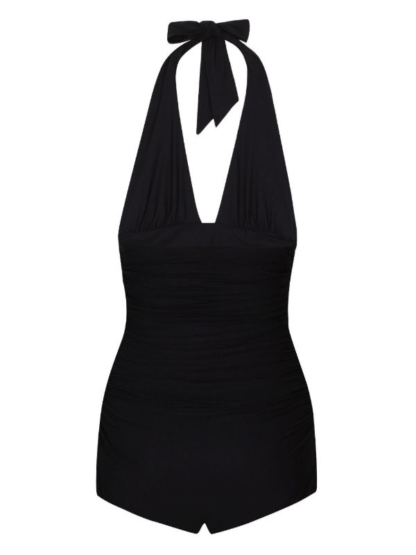 Browns Dolce & Gabbana Black Halterneck Ruched Swimsuit | Browns One-Pieces