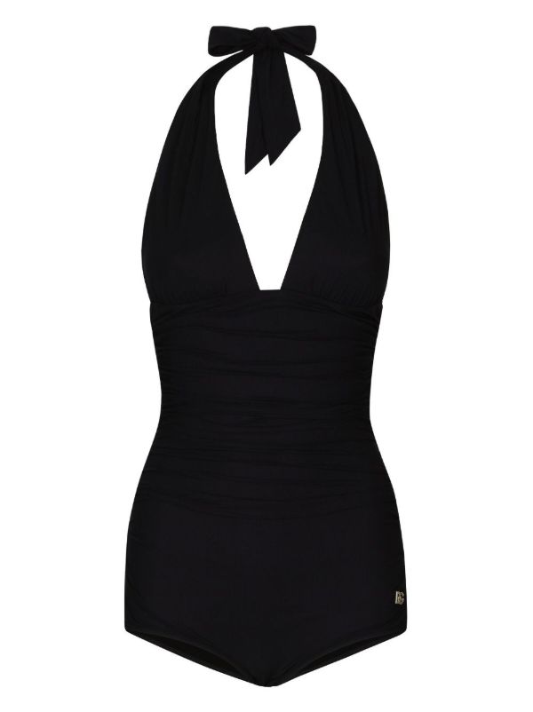 browns Dolce & Gabbana Black Halterneck ruched Swimsuit | Browns One-Pieces
