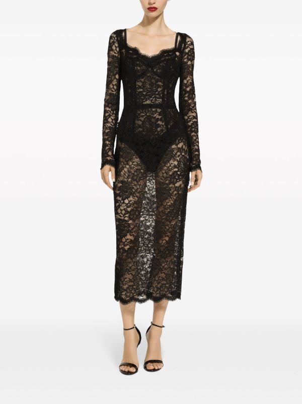 Browns Dolce & Gabbana Black Lace Midi Dress | Browns Evening Dresses