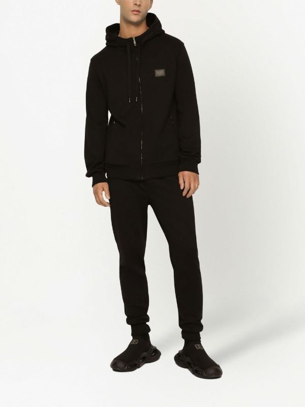 Browns Dolce & Gabbana Black Logo Plaque Cotton Zip-up Hoodie | Browns Hoodies